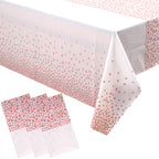 Rectangular Plastic Disposable Tablecloth - White - Rose Gold Polka Dot Print