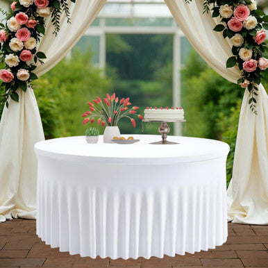 60" Round Spandex Tablecloth with Skirt - White