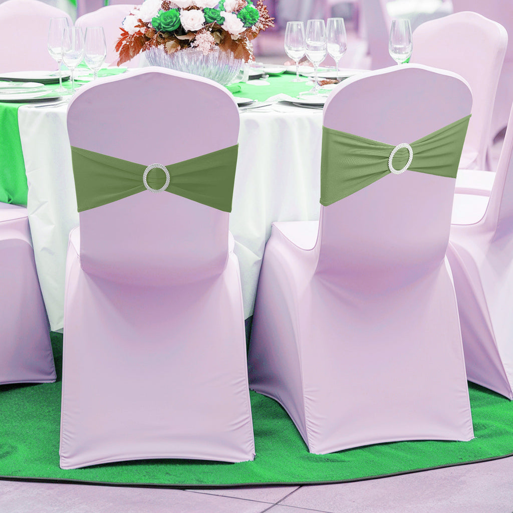 Spandex Chair Band with Round Diamante Buckle - Sage Green