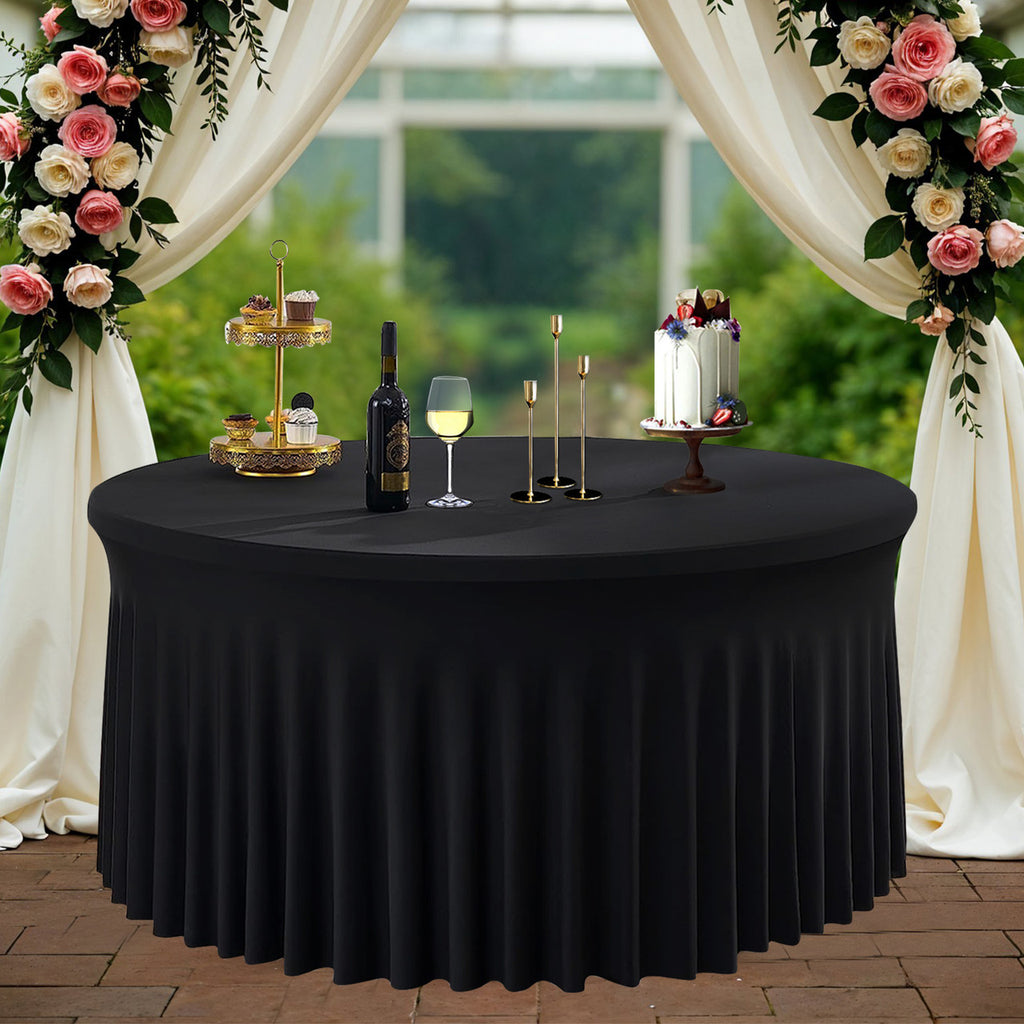 60" Round Spandex Tablecloth with Skirt - Black