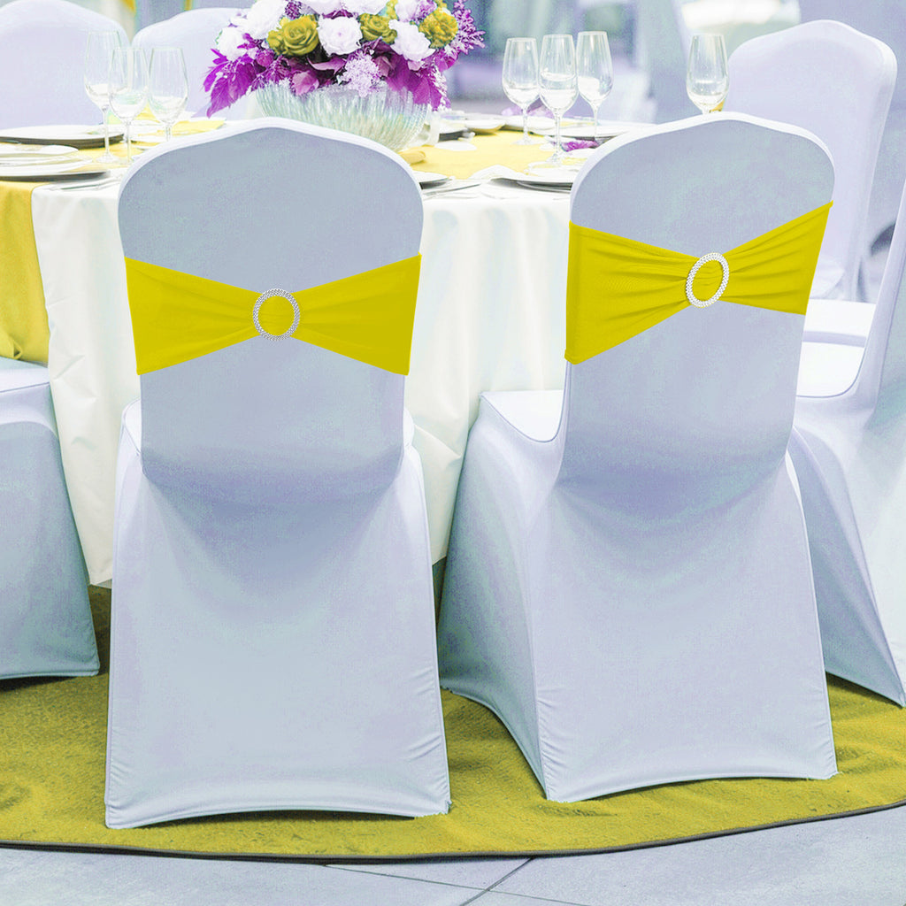 Spandex Chair Band with Round Diamante Buckle - Lemon