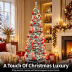 6ft Pop-Up Silver Christmas Tree with 150 Warm White LED Lights, Red Baubles & Festive Bows