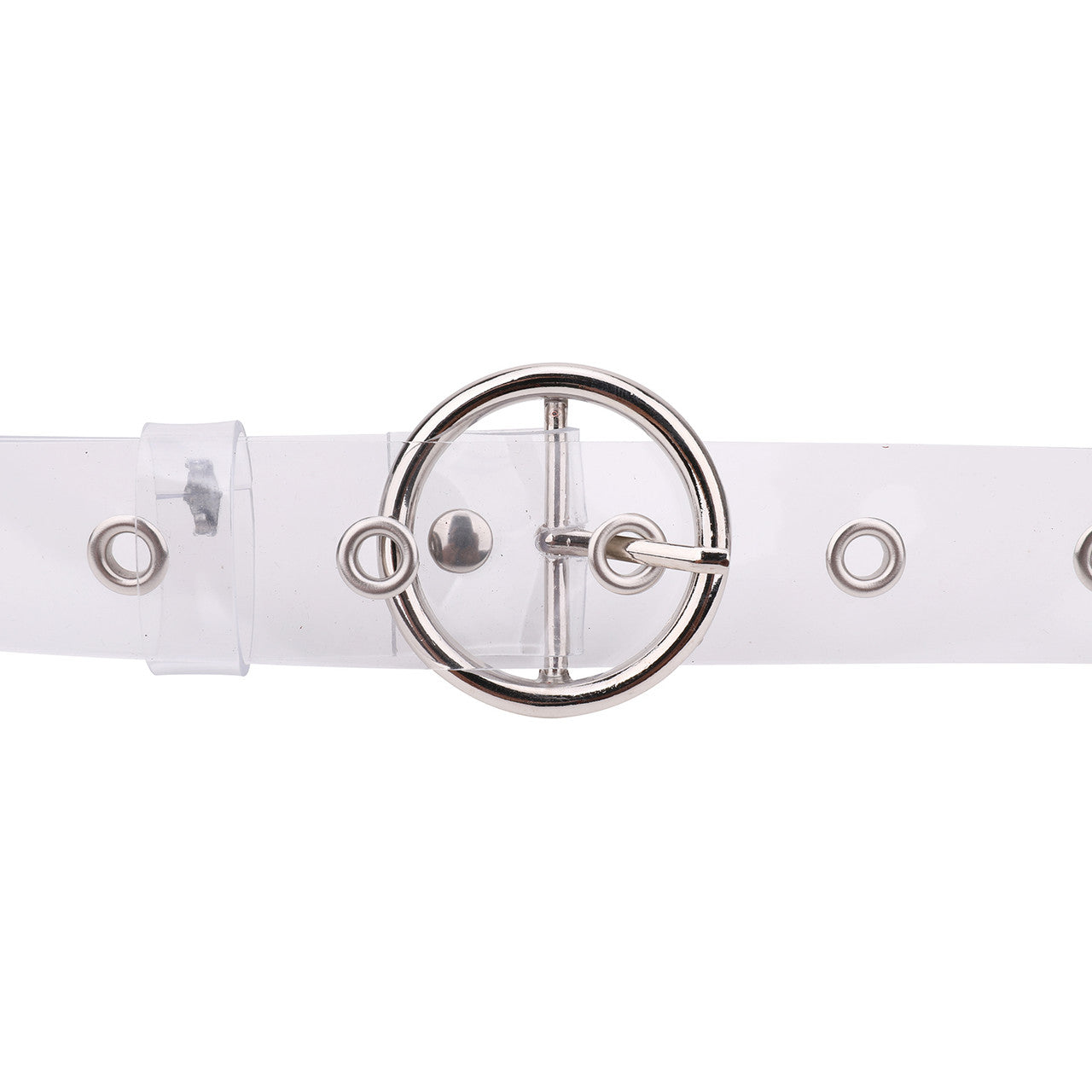 Wide Clear Belt with Round Silver Buckle