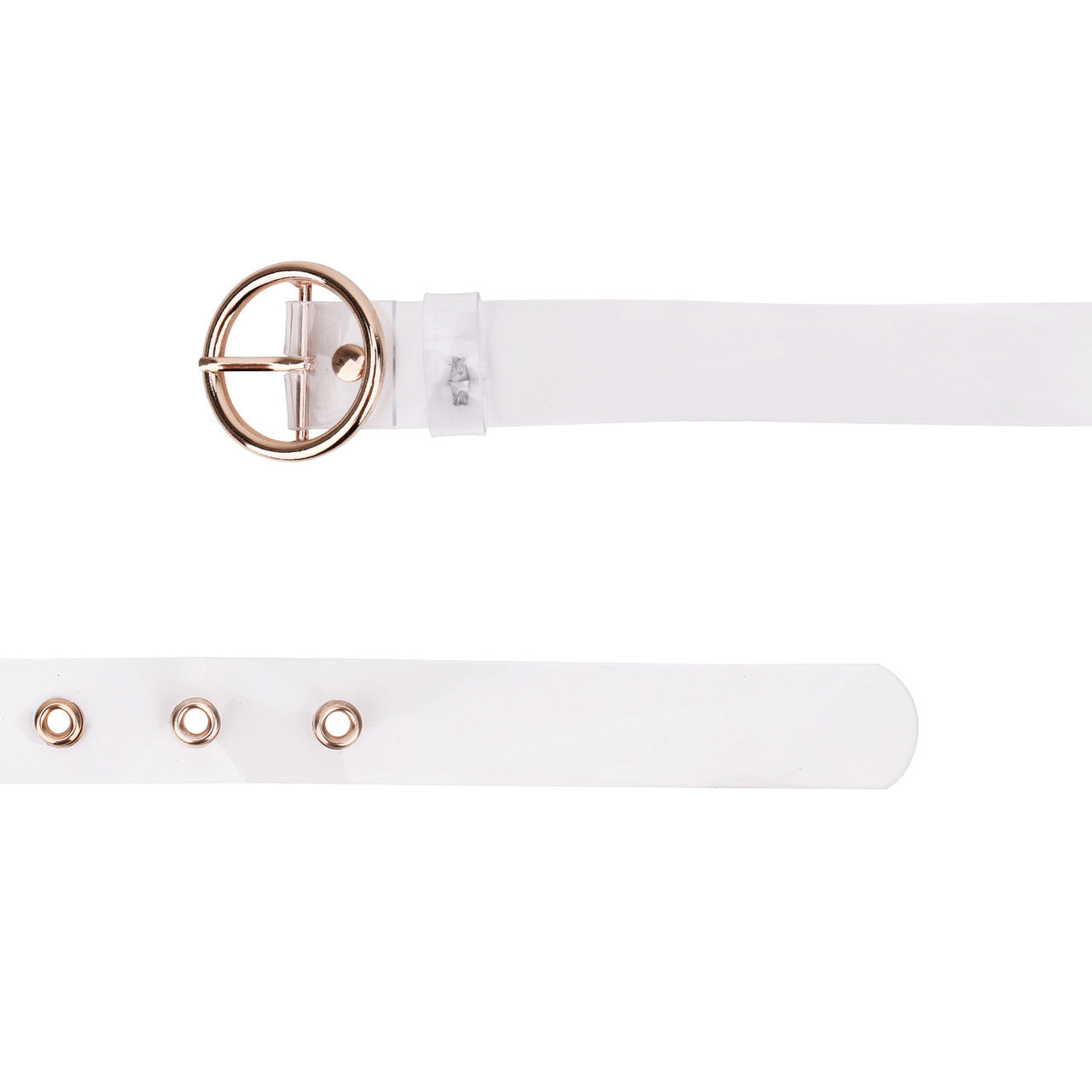 Wide Clear Belt with Round Gold Buckle