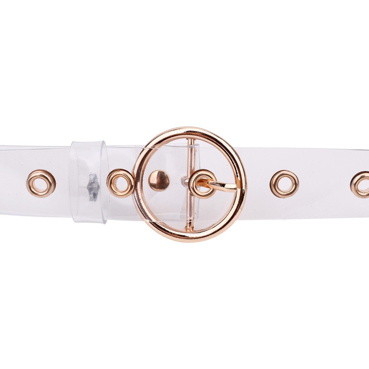 Wide Clear Belt with Round Gold Buckle
