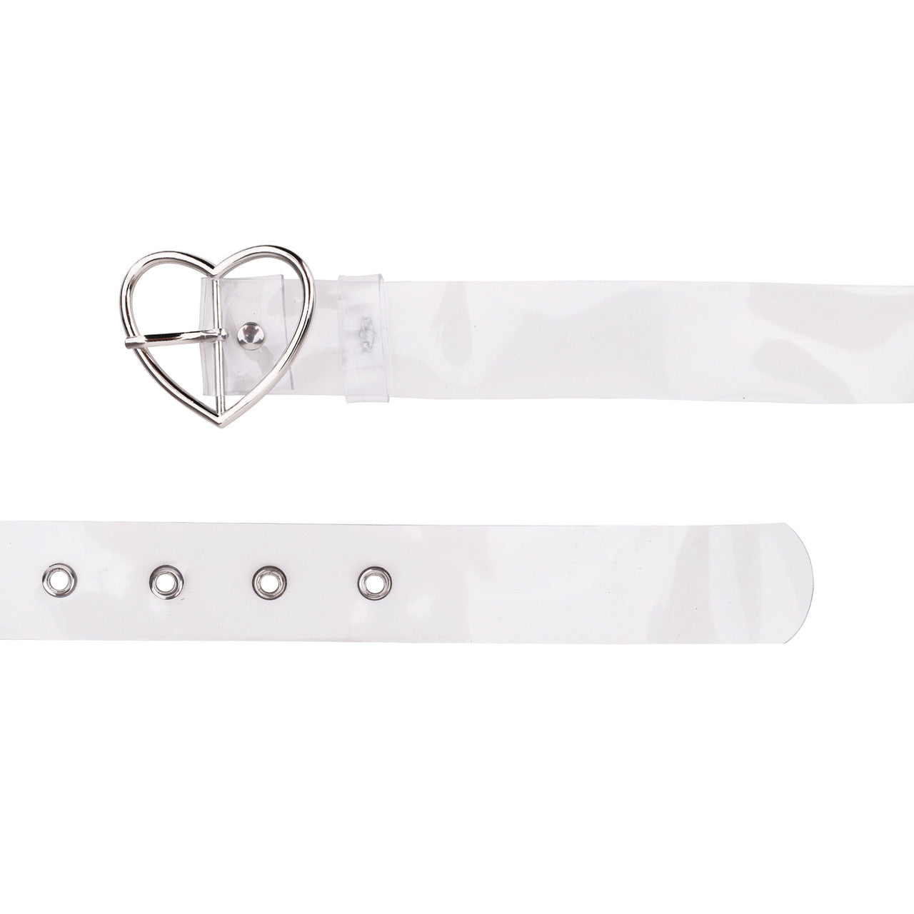 Wide Clear Belt with Silver Heart Buckle