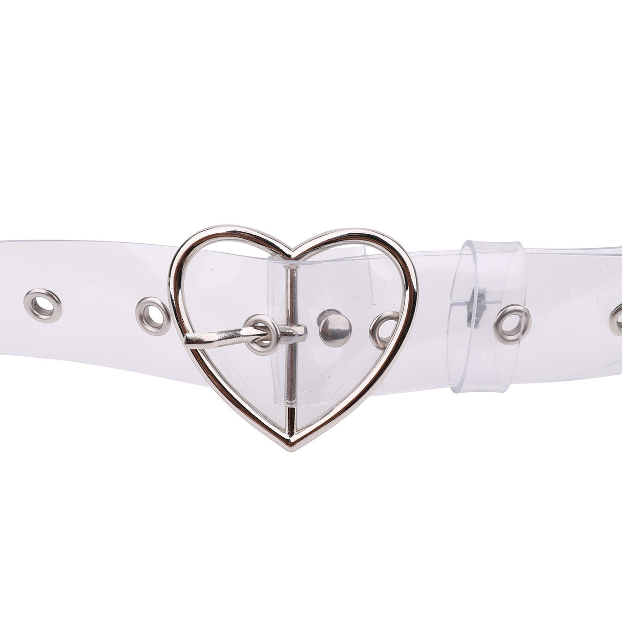 Wide Clear Belt with Silver Heart Buckle