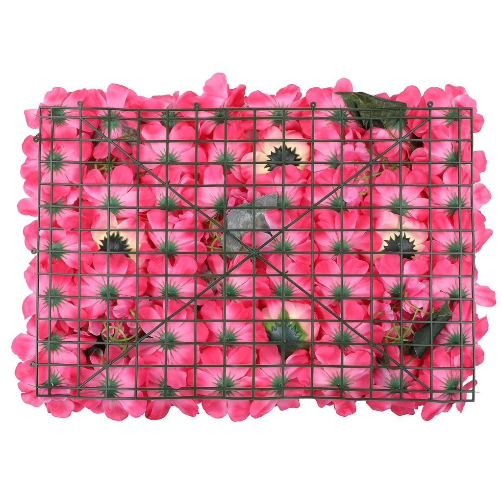 Hydrangea Artificial Flower Wall Panel 60cm x 40cm - Hot Pink with Leaves