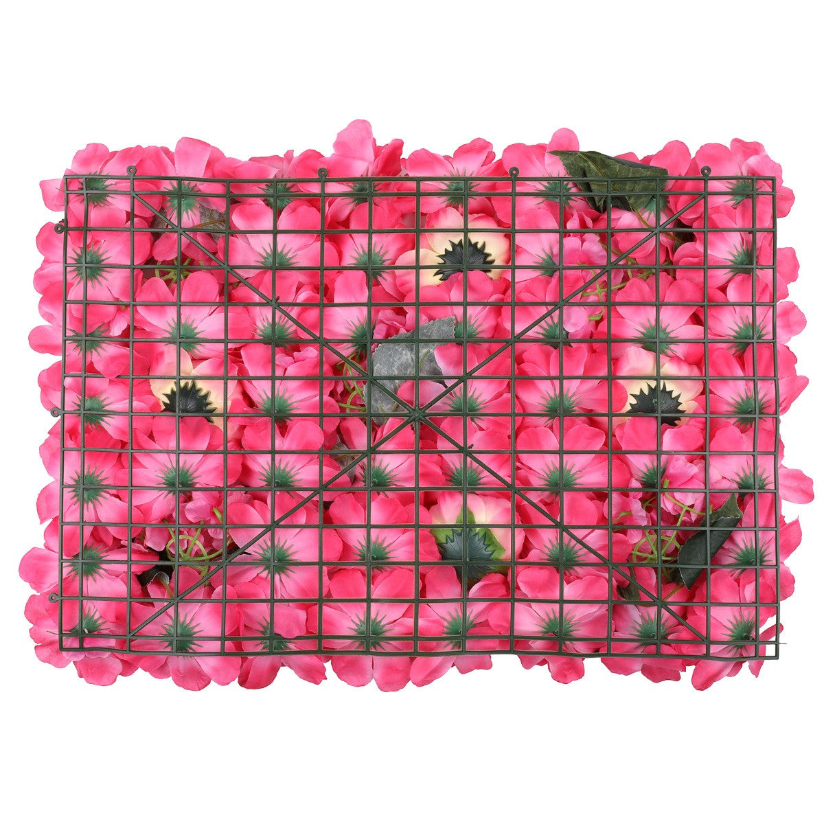 Hydrangea Artificial Flower Wall Panel 60cm x 40cm - Hot Pink with Leaves