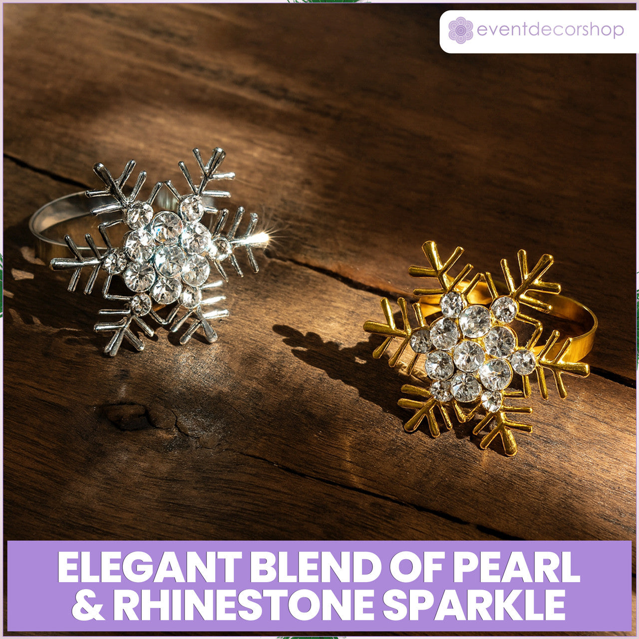 Snowflake Napkin Rings with Diamante – Christmas Table Décor - Gold