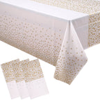 Rectangular Plastic Disposable Tablecloth - White - Gold Polka Dot Print