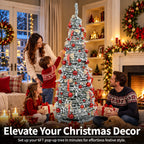 6ft Pop-Up Silver Christmas Tree with 150 Warm White LED Lights, Red Baubles & Festive Bows