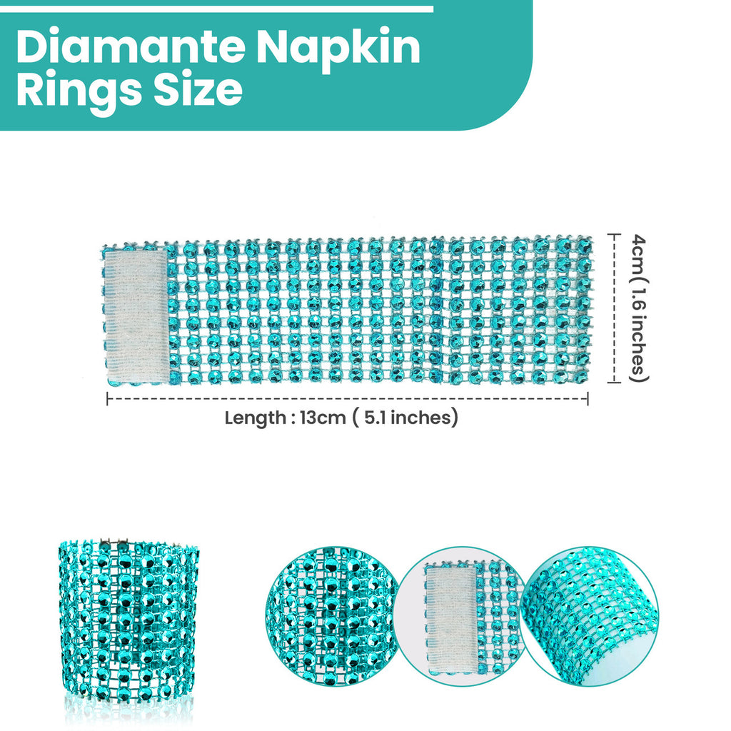 Sparkling Diamante Napkin Rings (Pack of 10) - Turquoise