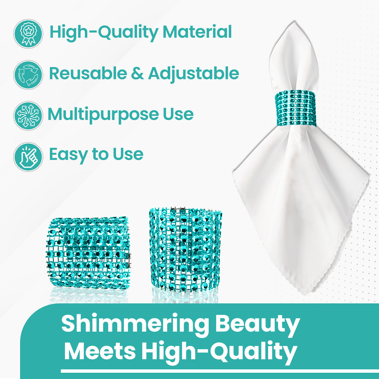 Sparkling Diamante Napkin Rings (Pack of 10) - Turquoise