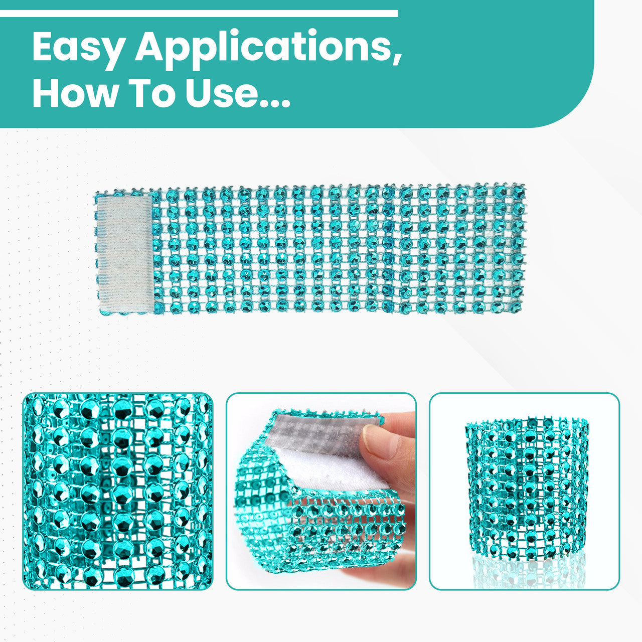 Sparkling Diamante Napkin Rings (Pack of 10) - Turquoise