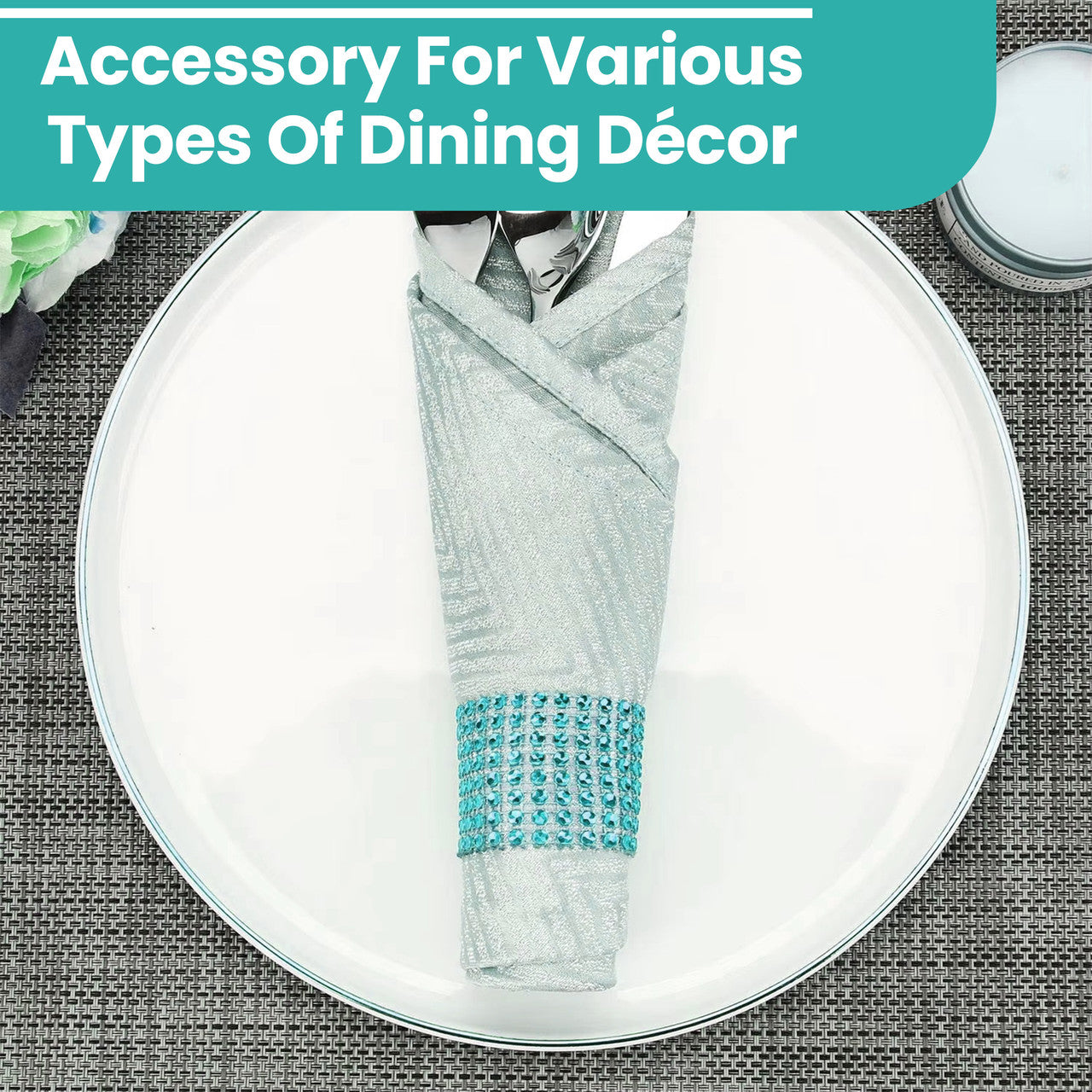 Sparkling Diamante Napkin Rings (Pack of 10) - Turquoise