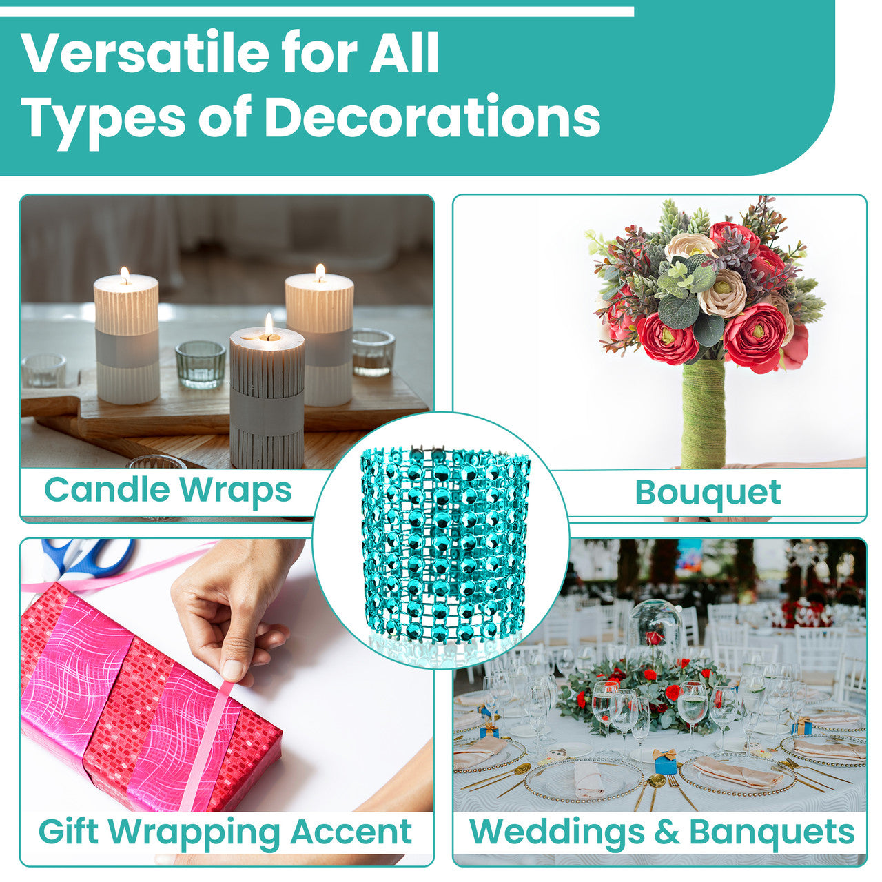 Sparkling Diamante Napkin Rings (Pack of 10) - Turquoise