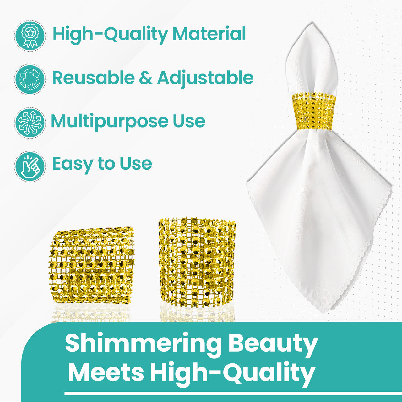 Sparkling Diamante Napkin Rings (Pack of 10) - Gold