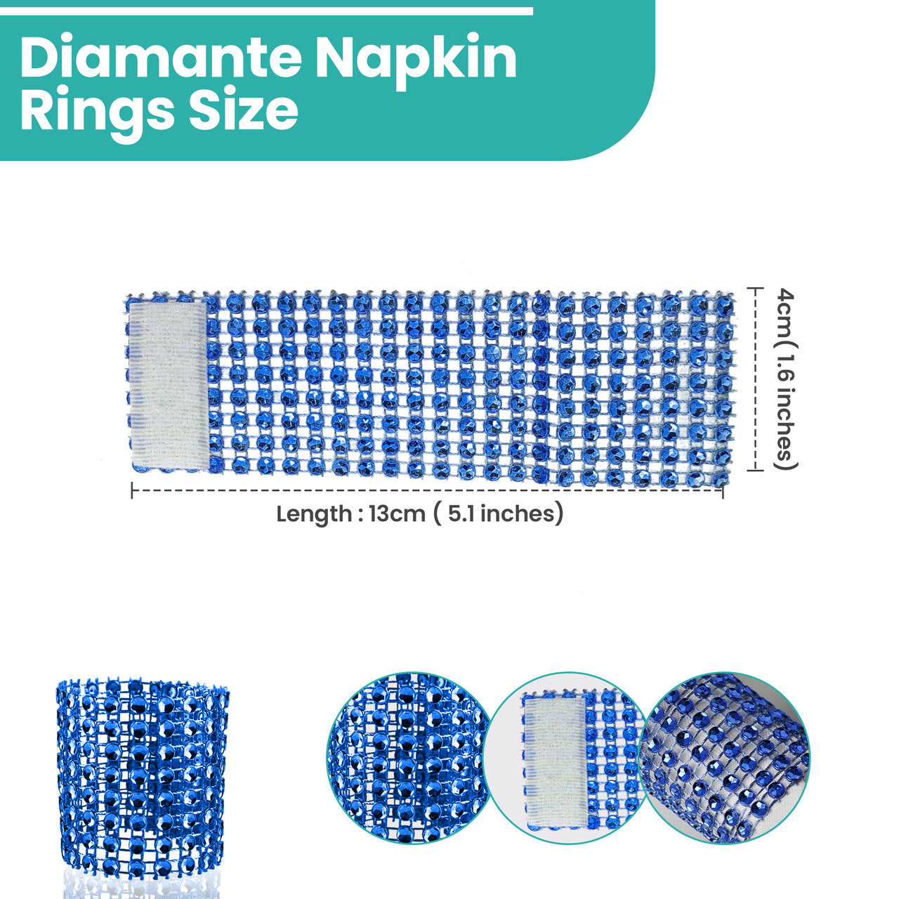 Sparkling Diamante Napkin Rings (Pack of 10) - Blue
