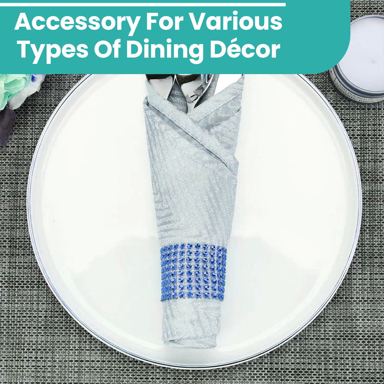 Sparkling Diamante Napkin Rings (Pack of 10) - Blue