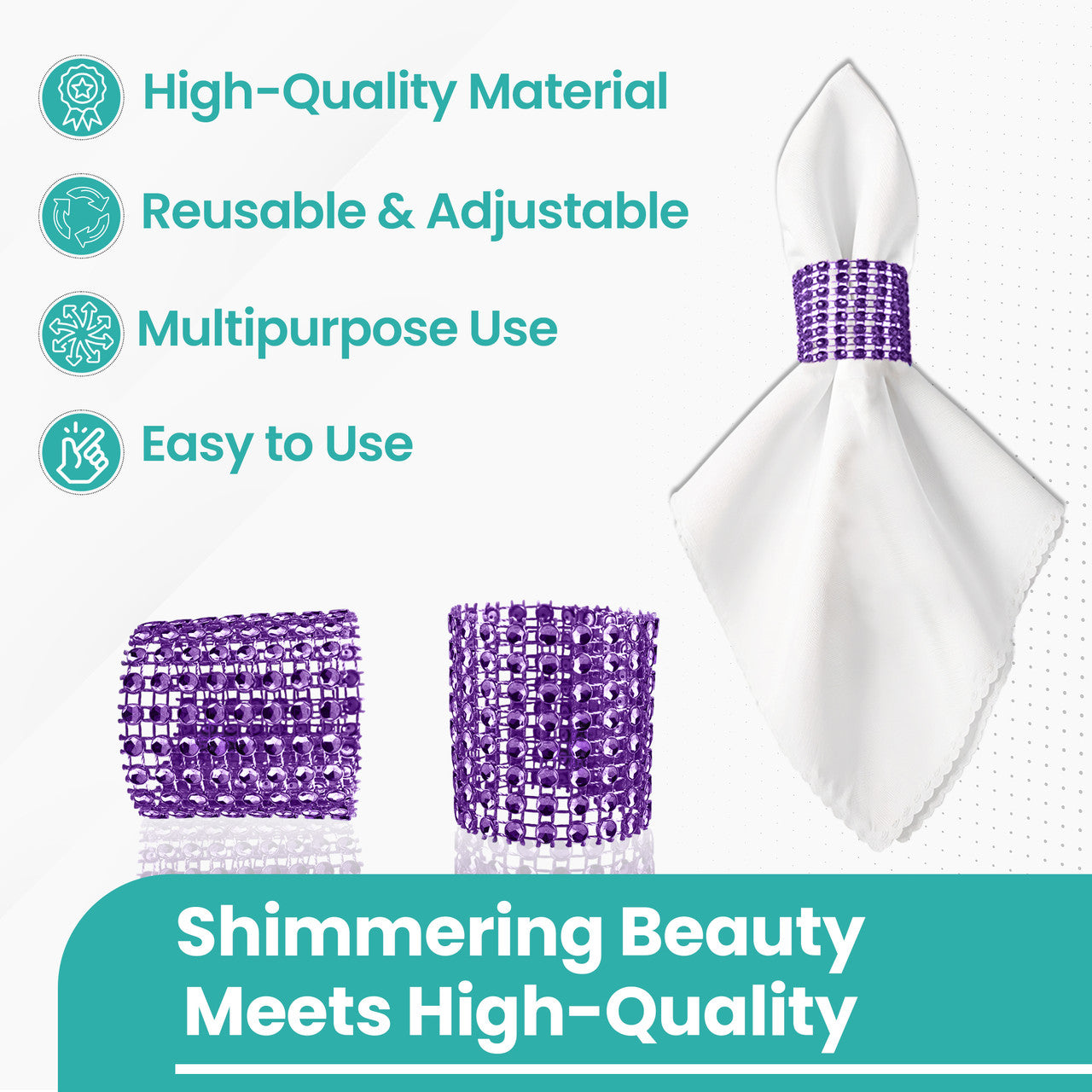 Sparkling Diamante Napkin Rings (Pack of 10) - Purple