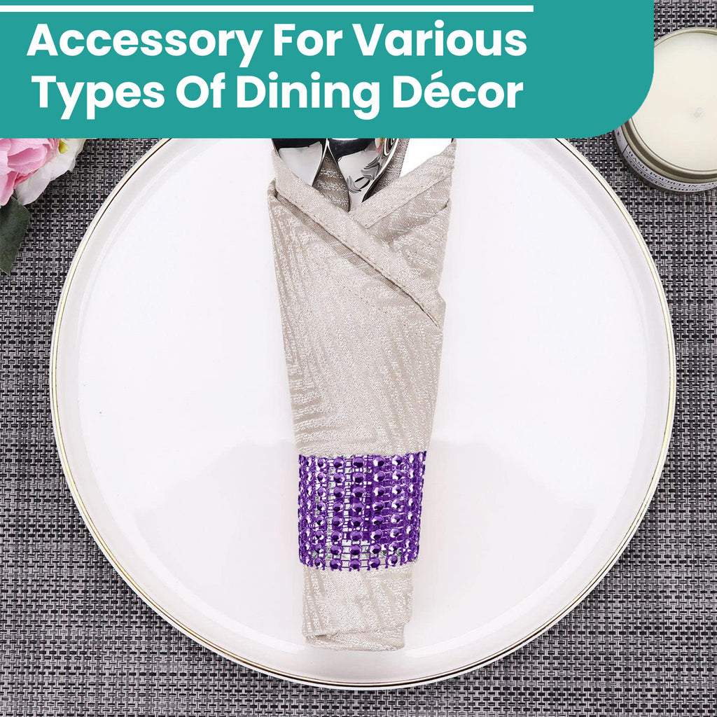 Sparkling Diamante Napkin Rings (Pack of 10) - Purple