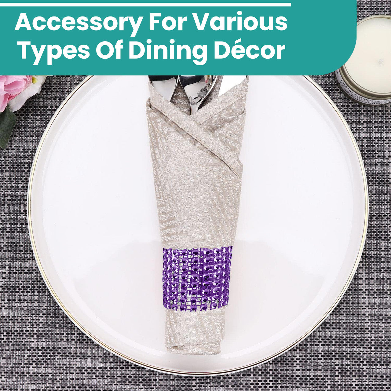 Sparkling Diamante Napkin Rings (Pack of 10) - Purple