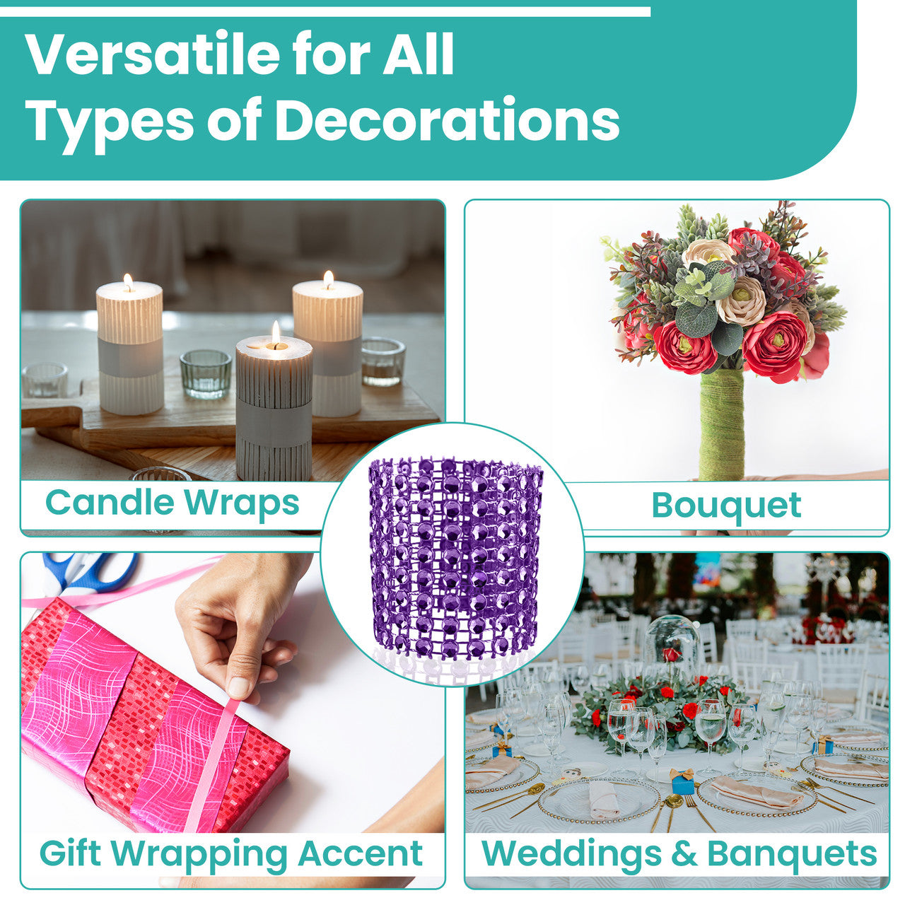 Sparkling Diamante Napkin Rings (Pack of 10) - Purple
