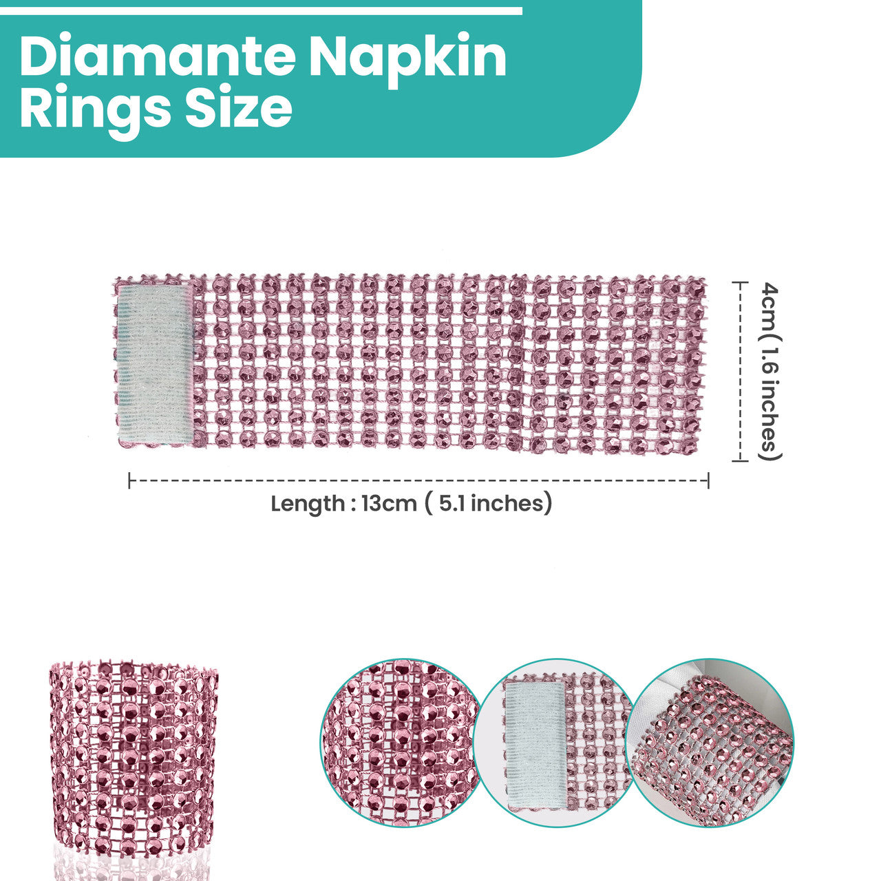 Sparkling Diamante Napkin Rings (Pack of 10) - Pink