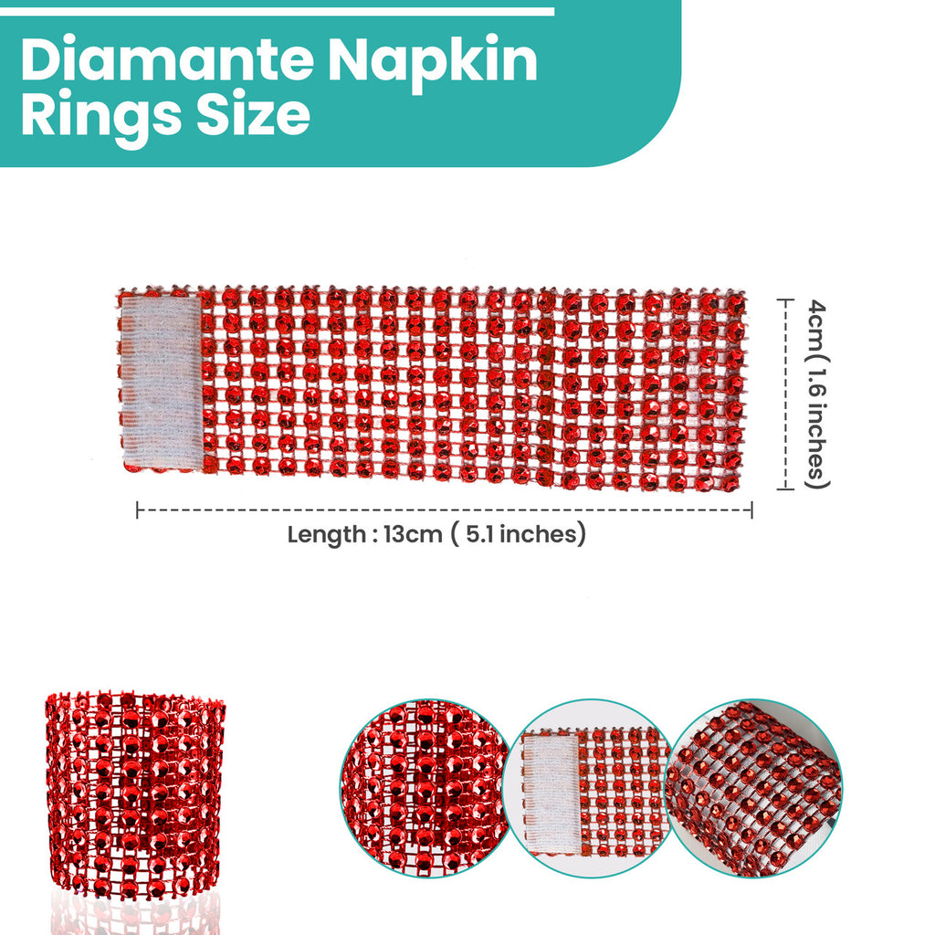 Sparkling Diamante Napkin Rings (Pack of 10) - Red