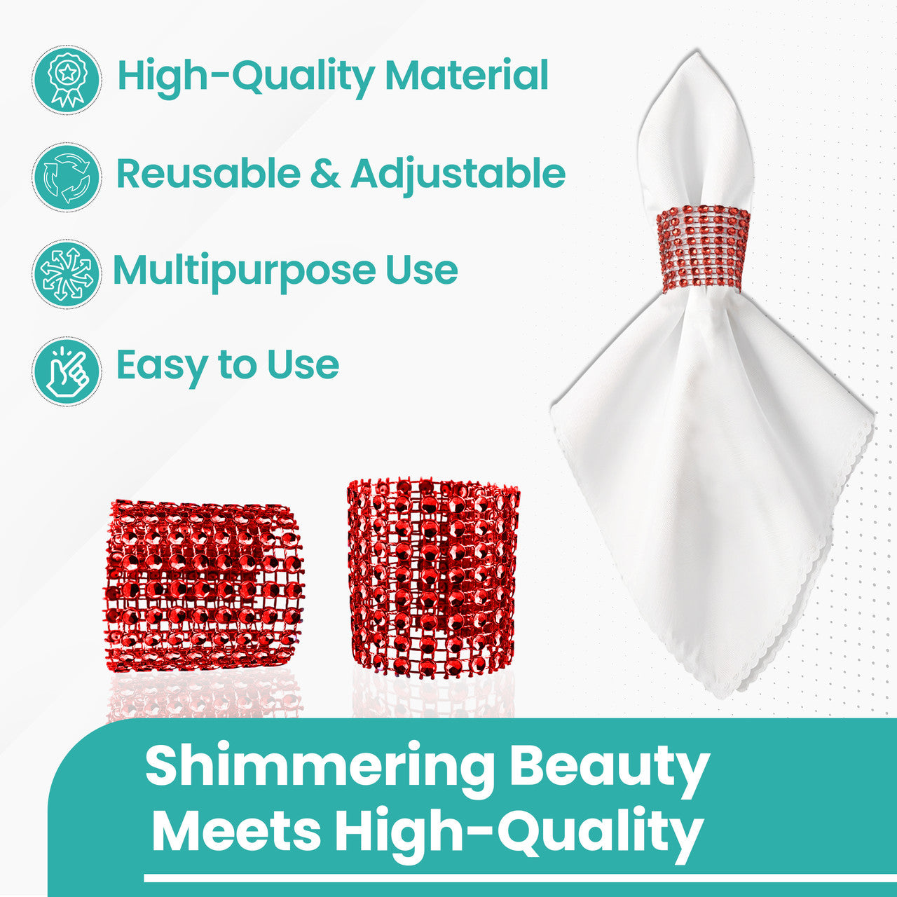 Sparkling Diamante Napkin Rings (Pack of 10) - Red