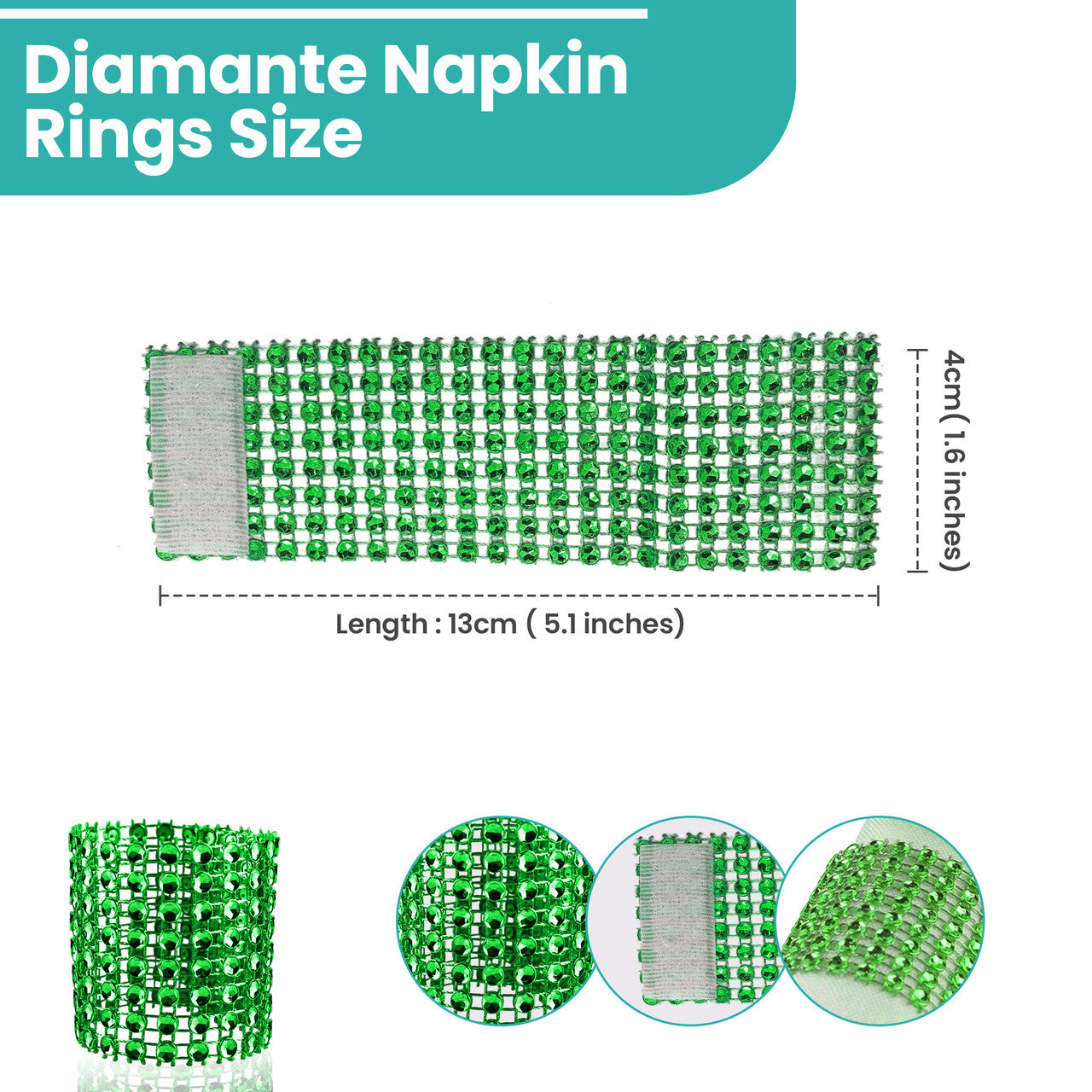 Sparkling Diamante Napkin Rings (Pack of 10) - Green