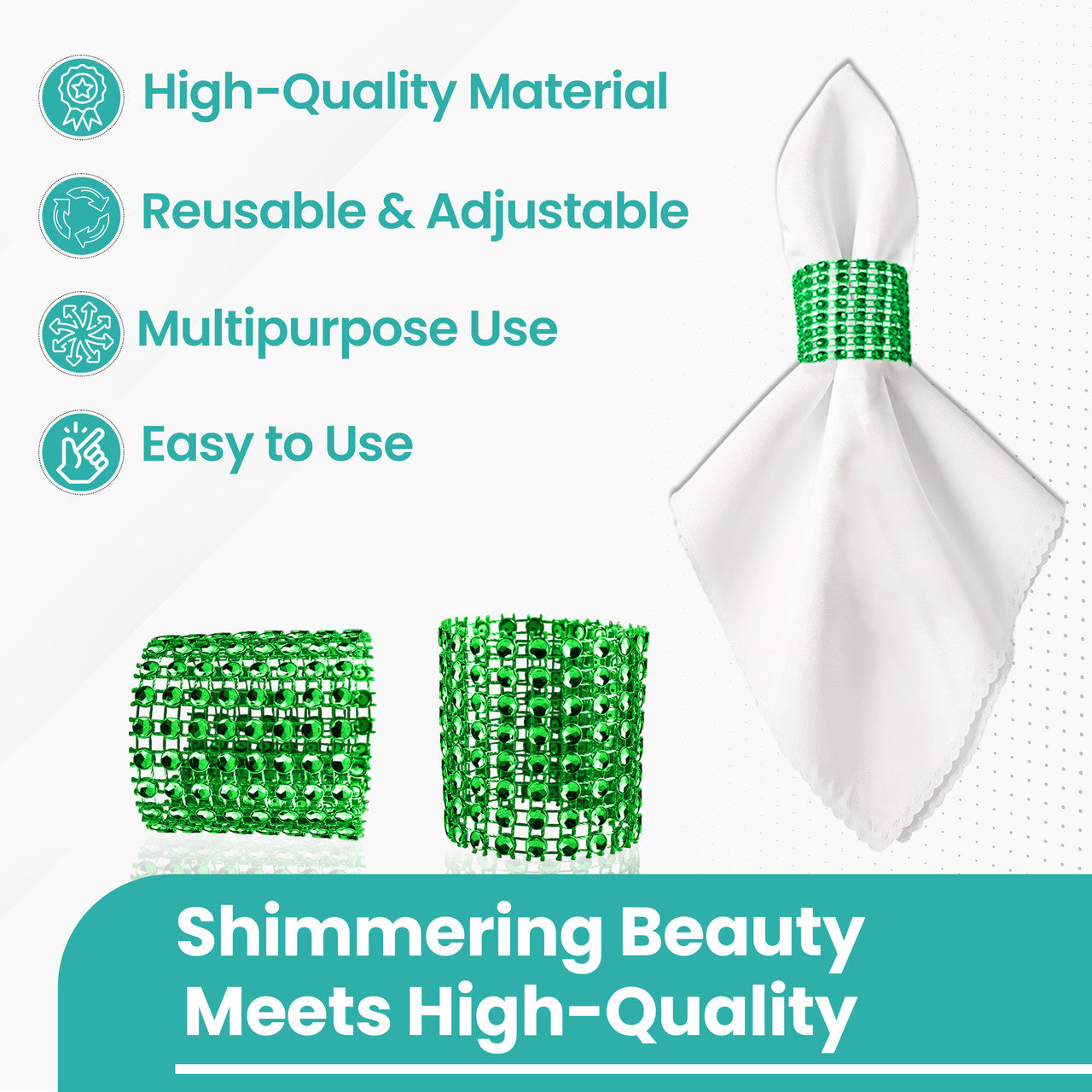 Sparkling Diamante Napkin Rings (Pack of 10) - Green