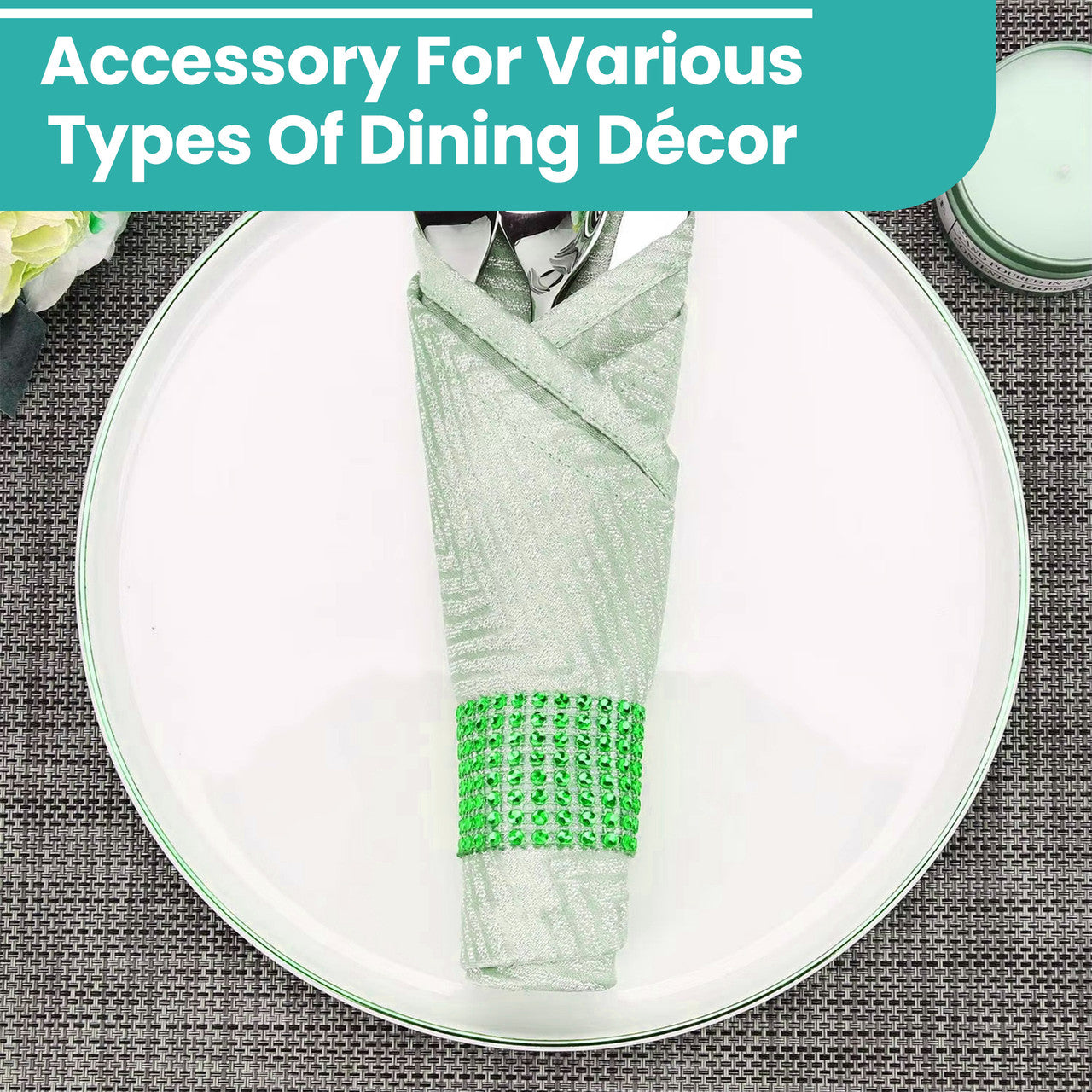 Sparkling Diamante Napkin Rings (Pack of 10) - Green