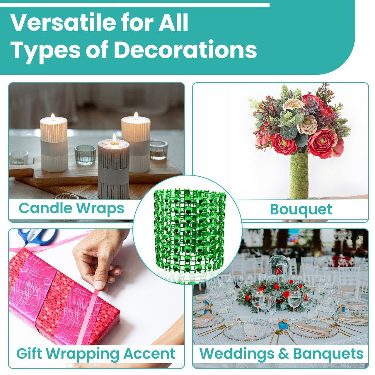 Sparkling Diamante Napkin Rings (Pack of 10) - Green
