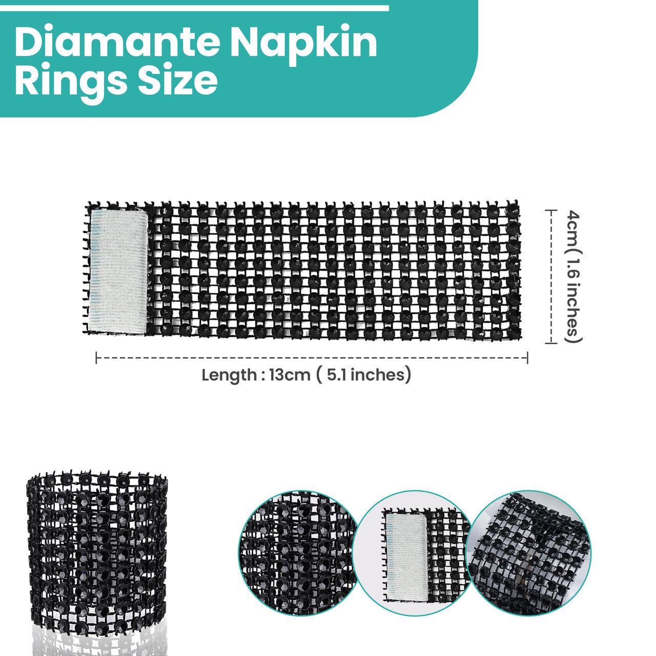 Sparkling Diamante Napkin Rings (Pack of 10) - Black