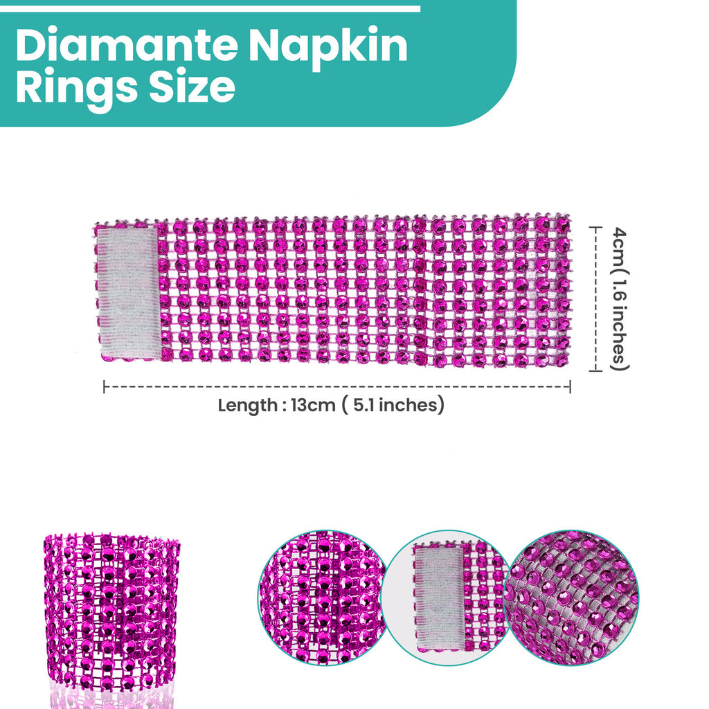 Sparkling Diamante Stretchable Napkin Rings (Pack of 10) - Hot Pink