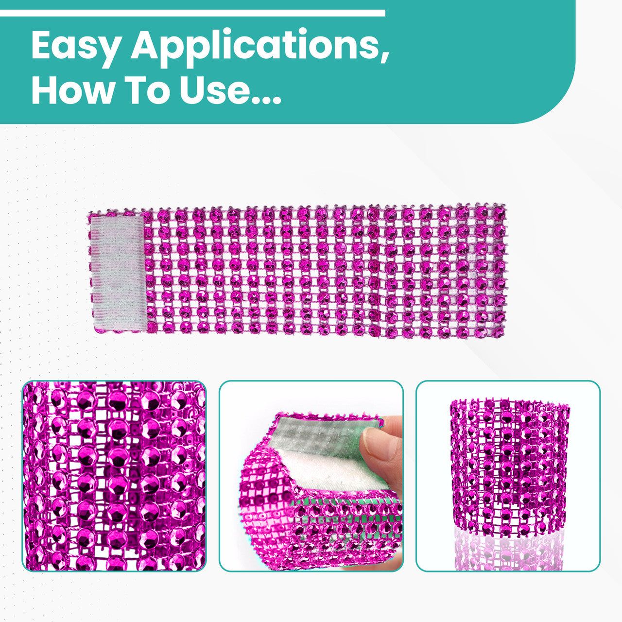 Sparkling Diamante Stretchable Napkin Rings (Pack of 10) - Hot Pink