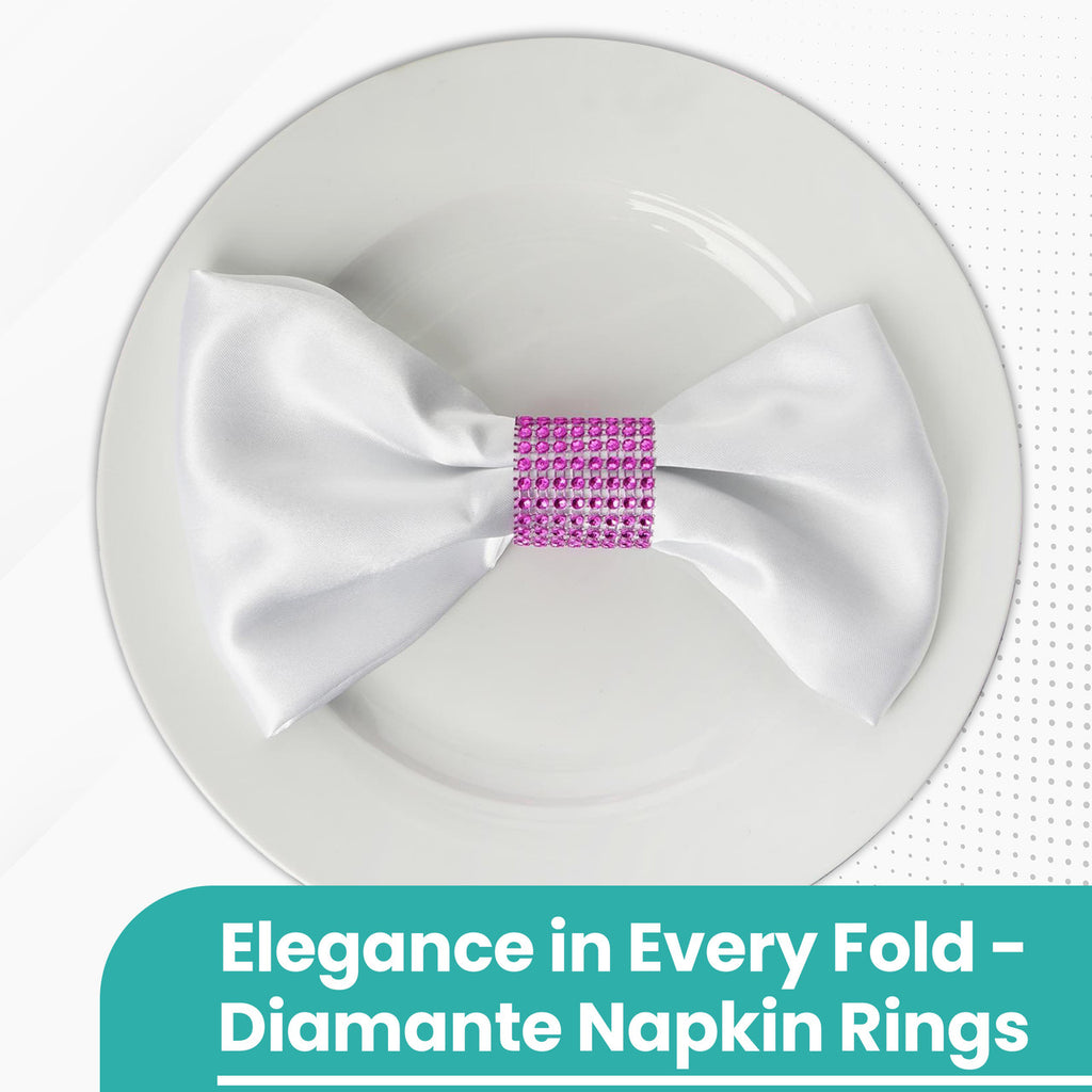 Sparkling Diamante Stretchable Napkin Rings (Pack of 10) - Hot Pink