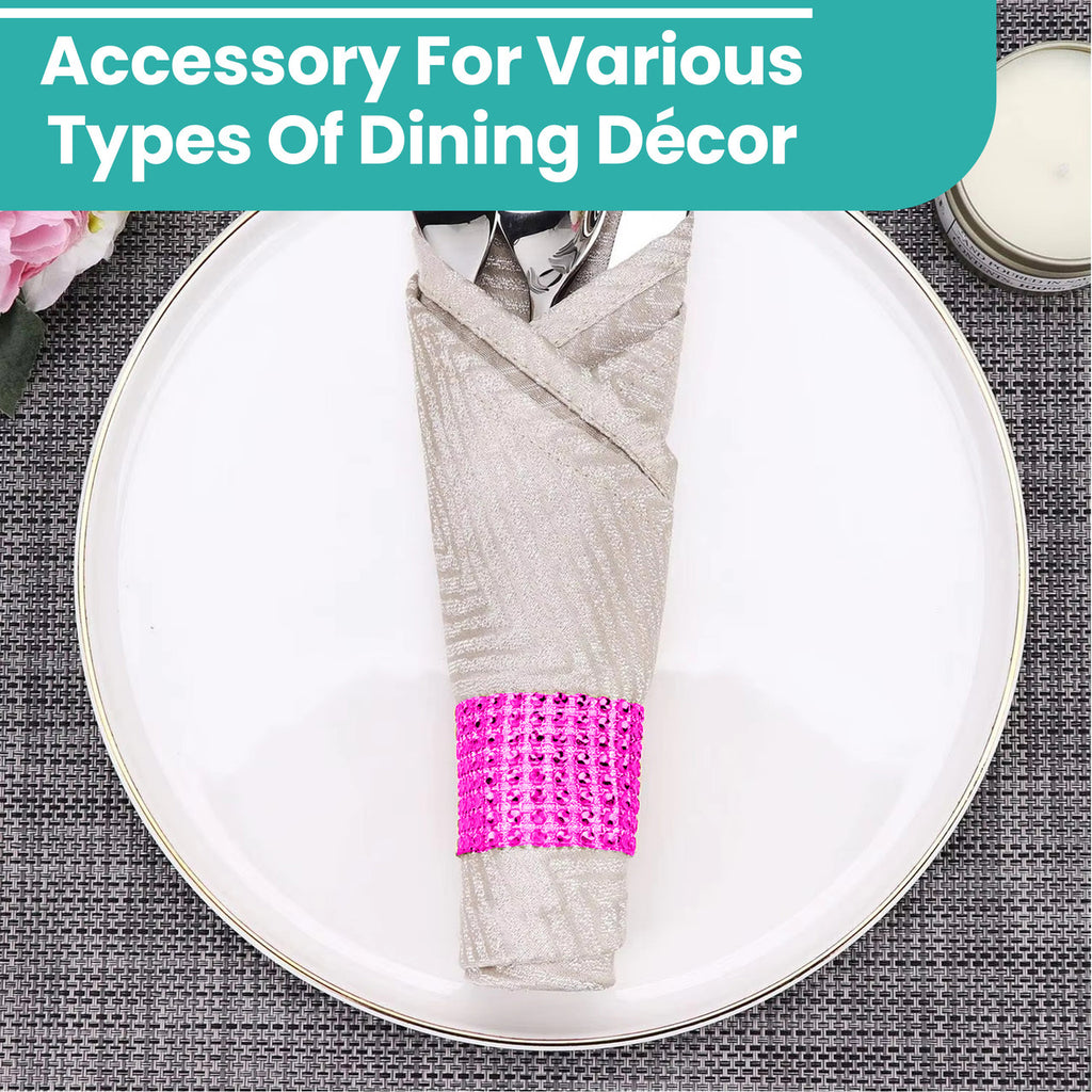 Sparkling Diamante Stretchable Napkin Rings (Pack of 10) - Hot Pink