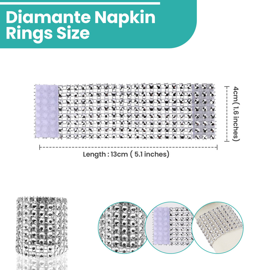 Sparkling Diamante Stretchable Napkin Rings (Pack of 10) - Silver