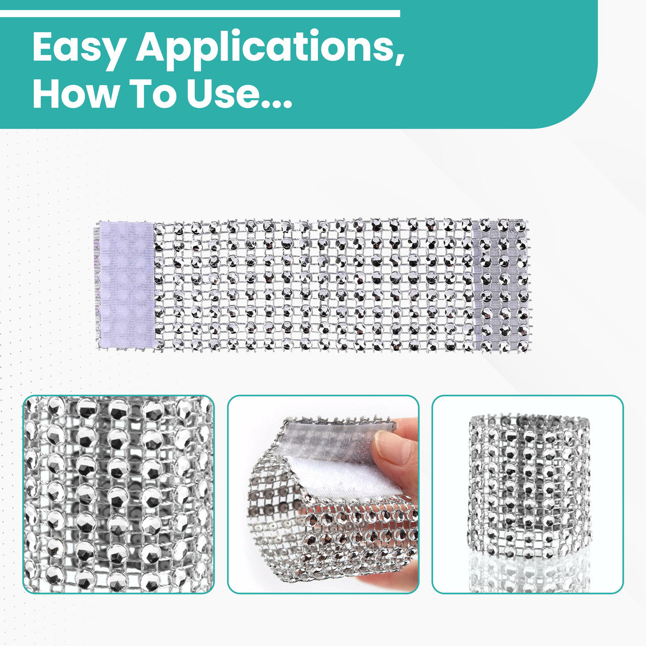 Sparkling Diamante Stretchable Napkin Rings (Pack of 10) - Silver