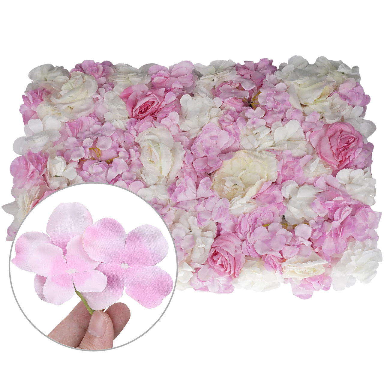 Hydrangea Artificial Flower Wall Panel 60cm x 40cm - Hot Pink & Ivory
