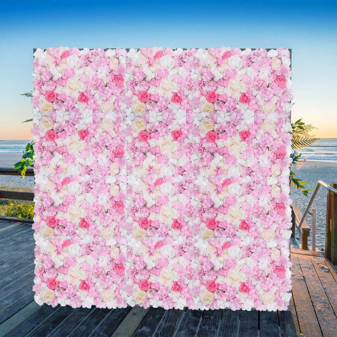 Hydrangea Artificial Flower Wall Panel 60cm x 40cm - Hot Pink & Ivory