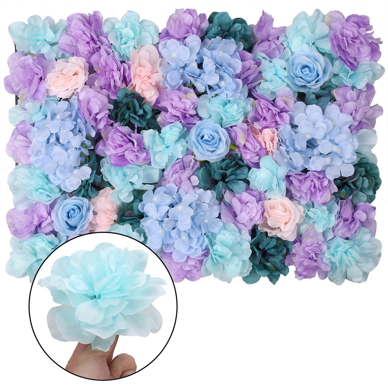 Hydrangea Artificial Flower Wall Panel 60cm x 40cm - Blue & Purple