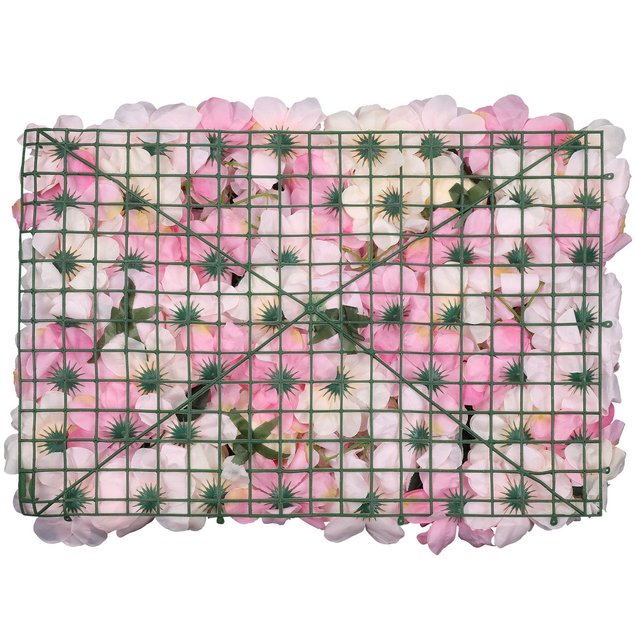 Hydrangea Artificial Flower Wall Panel 60cm x 40cm - Blush Pink & Rose Pink with Green Leaves
