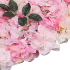 Hydrangea Artificial Flower Wall Panel 60cm x 40cm - Blush Pink & Rose Pink with Green Leaves
