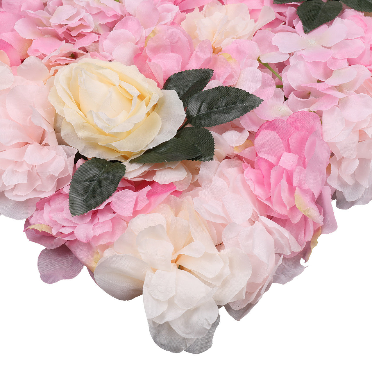 Hydrangea Artificial Flower Wall Panel 60cm x 40cm - Blush Pink & Rose Pink with Green Leaves