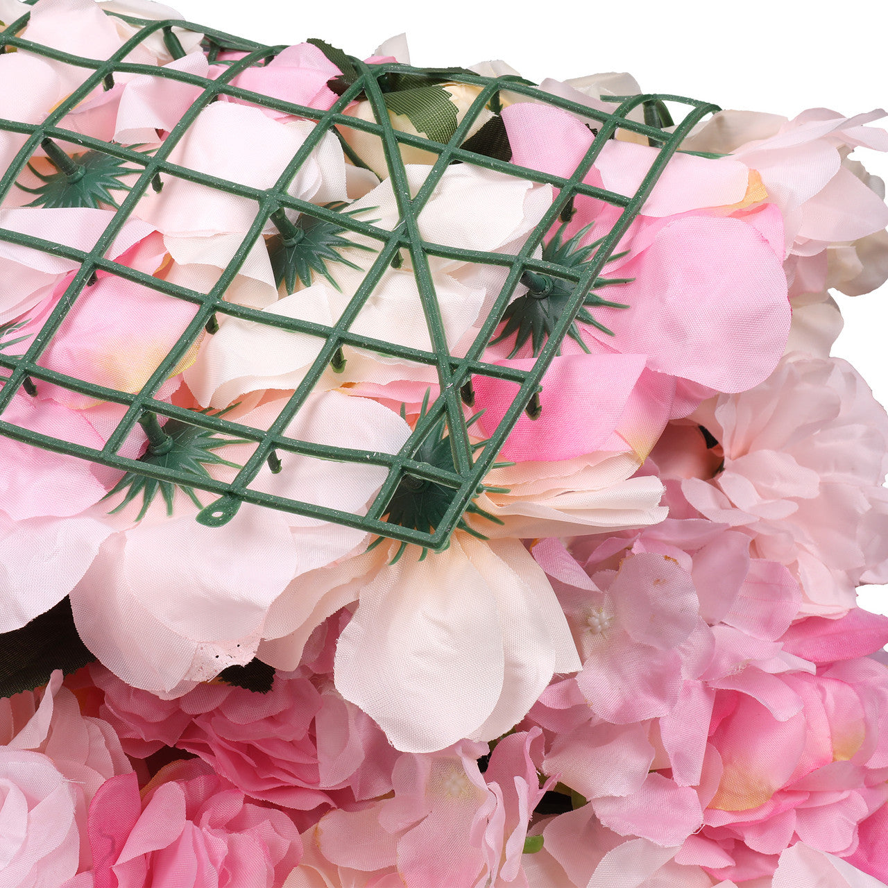 Hydrangea Artificial Flower Wall Panel 60cm x 40cm - Blush Pink & Rose Pink with Green Leaves