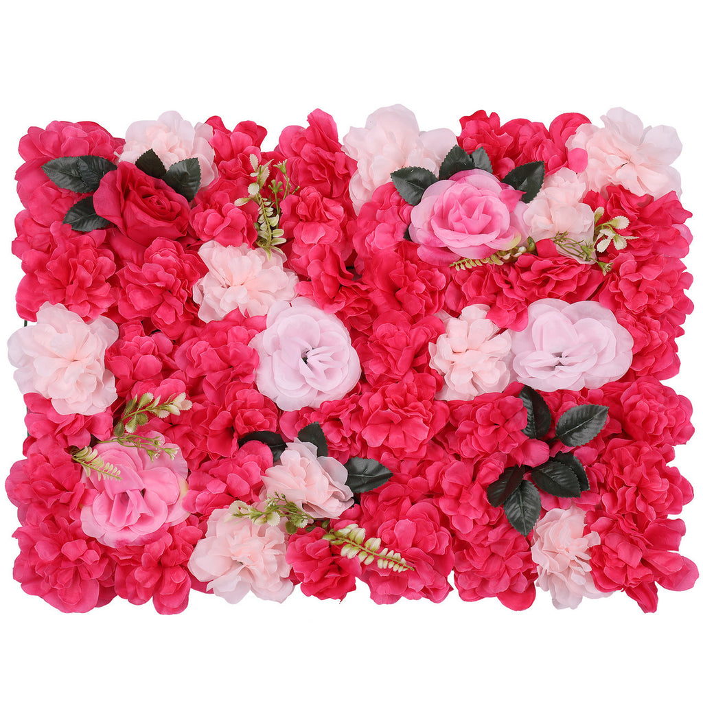 Hydrangea Artificial Flower Wall Panel 60cm x 40cm - Topaz Red, Light Pink with Green Leaves x 12